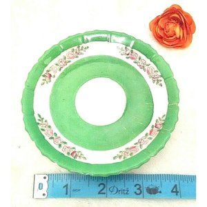 Vintage Collector's Plate Green White Floral Scalloped Edge Floral 4.5"